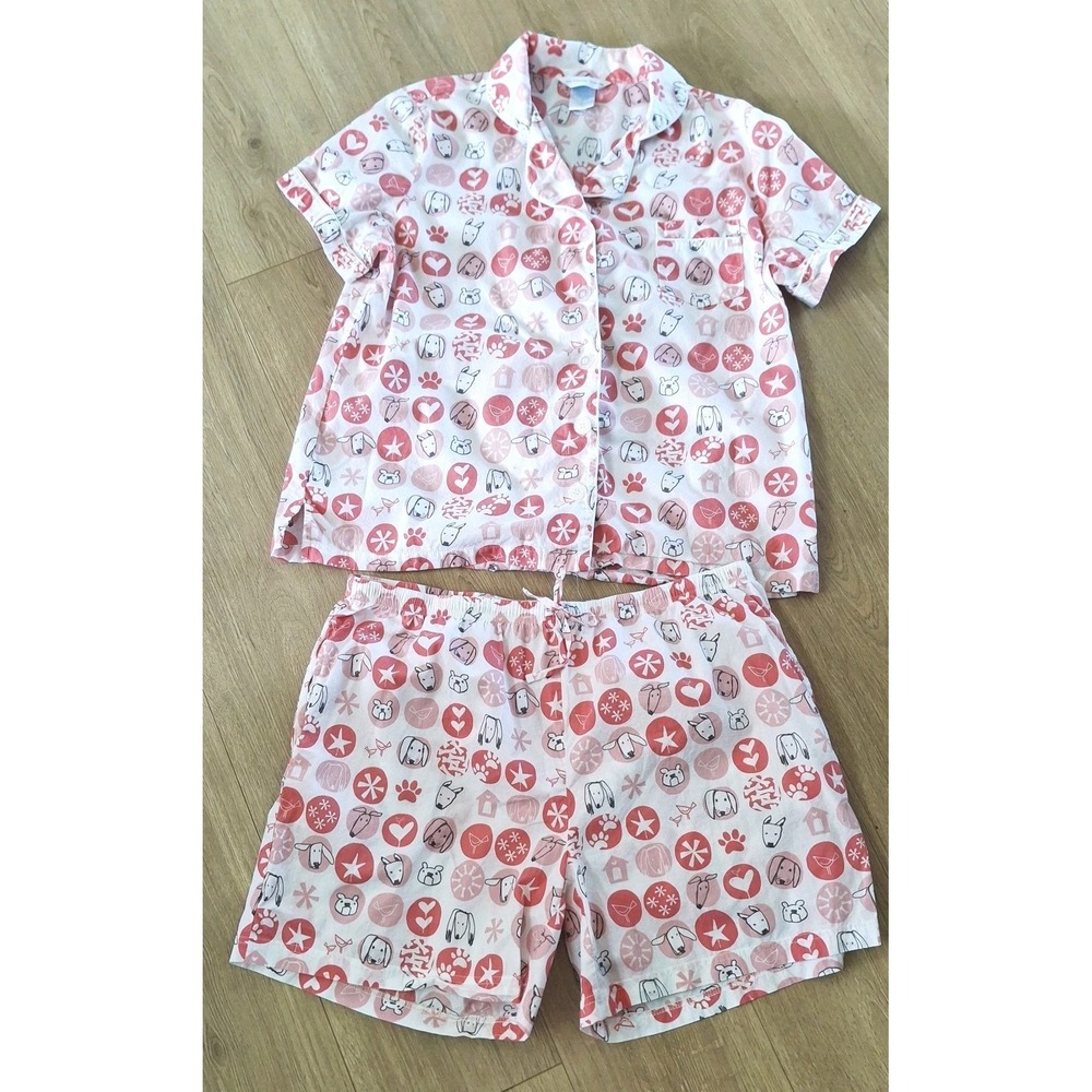 The Company Store Womens 100% Cotton Pajama Short Set Size XL Pink Dog Print